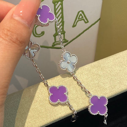 [Everoly JW]CLOVER  5 MOTIFS  PURPLE VIOLET BRACELET SILVER