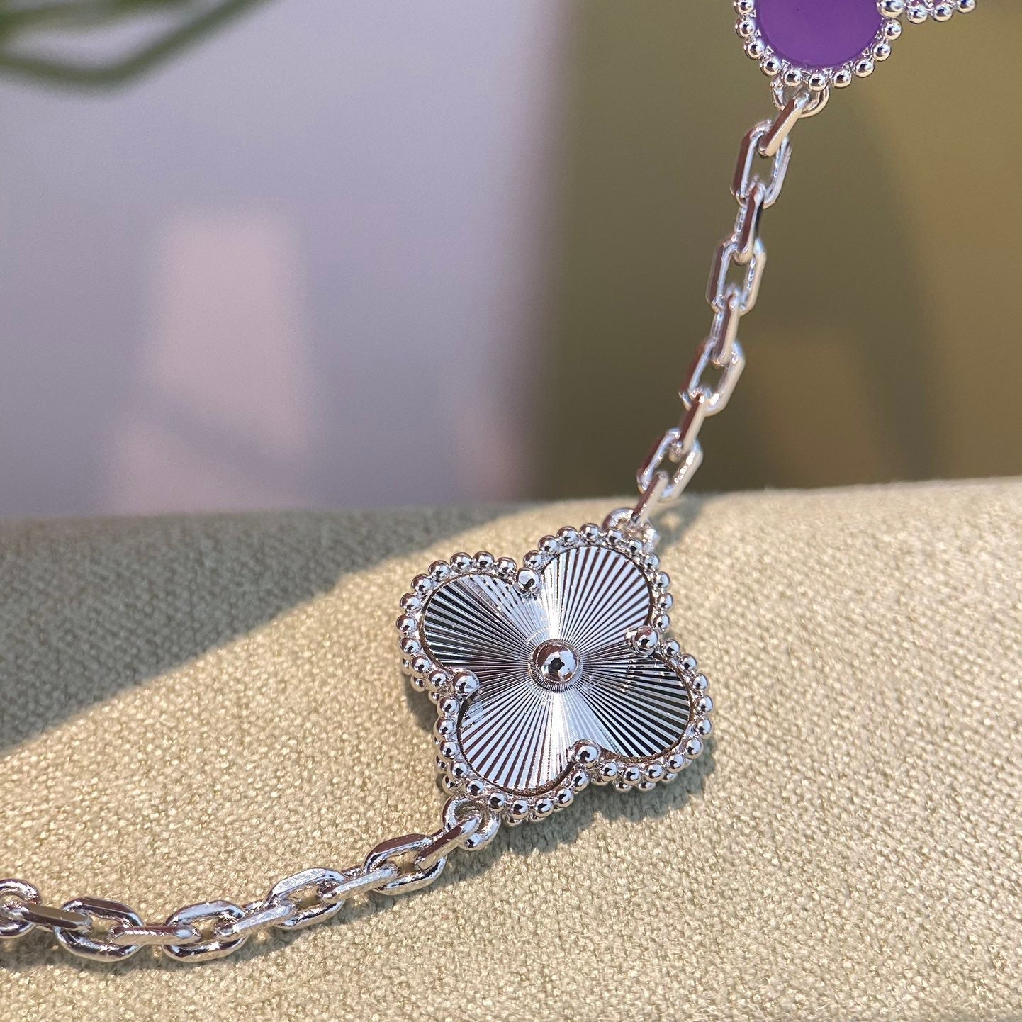[Everoly JW]CLOVER  5 MOTIFS  PURPLE VIOLET BRACELET SILVER