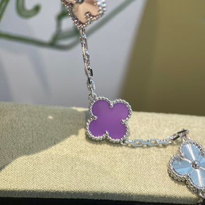 [Everoly JW]CLOVER  5 MOTIFS  PURPLE VIOLET BRACELET SILVER
