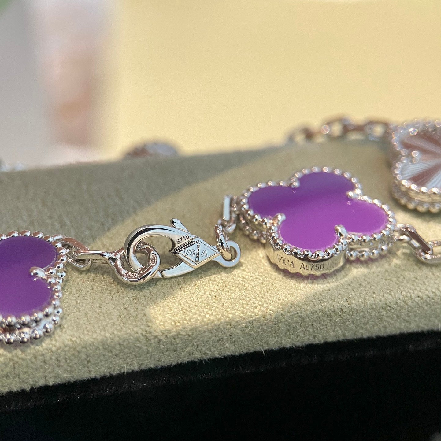 [Everoly JW]CLOVER  5 MOTIFS  PURPLE VIOLET BRACELET SILVER