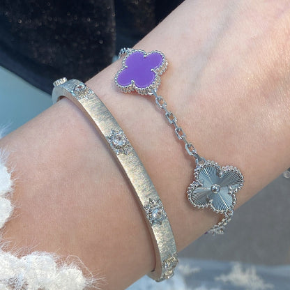 [Everoly JW]CLOVER  5 MOTIFS  PURPLE VIOLET BRACELET SILVER