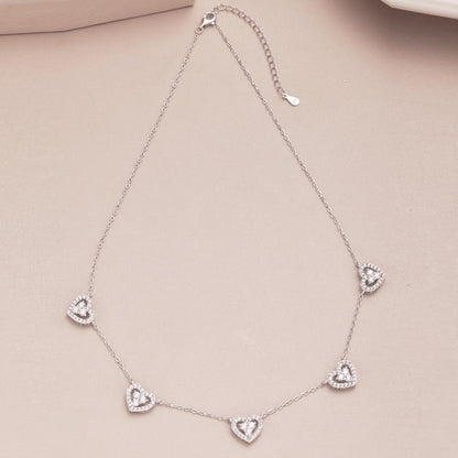 [Everoly JW]Sparkling Five Heart Necklace