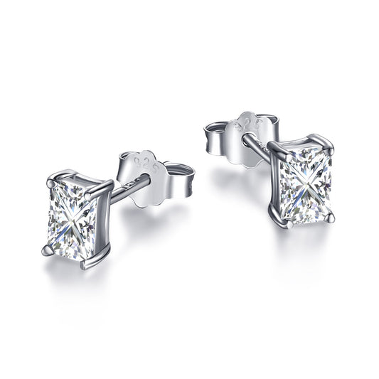 [Everoly JW]Stylish Shiny Rectangular Center Stone Stud Earrings
