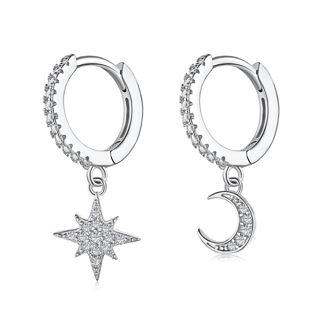 [Everoly JW]Star and Moon Asymmetric Earrings