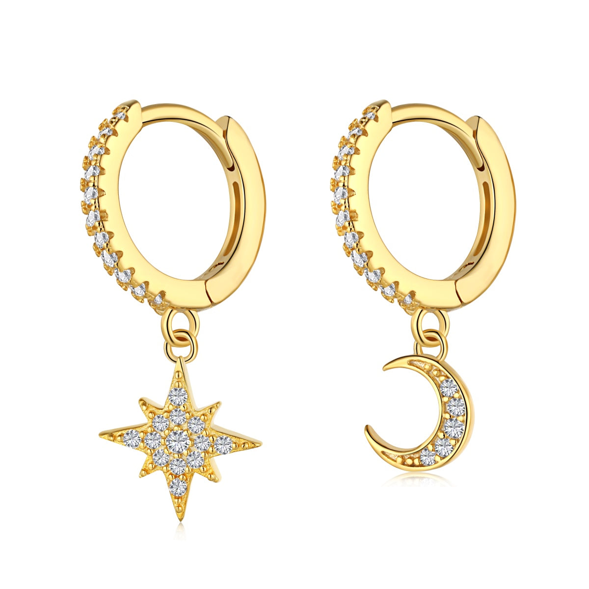 [Everoly JW]Star and Moon Asymmetric Earrings
