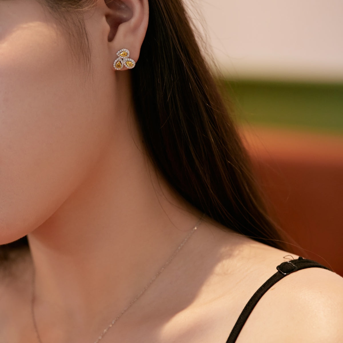 [Everoly JW]Ornate Flower Shape Pear Cut Lover Earrings