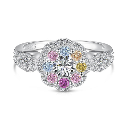 [Everoly JW]Delicate Colorful Round Cut Flower Shape Wedding Ring