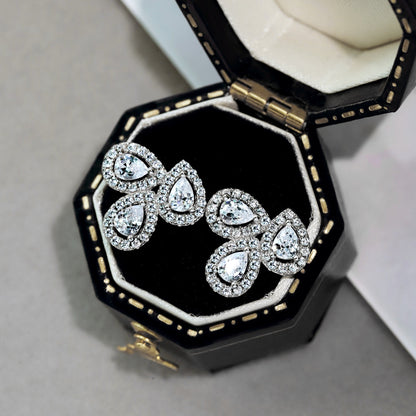 [Everoly JW]Ornate Flower Shape Pear Cut Lover Earrings
