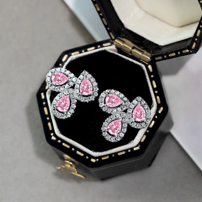 [Everoly JW]Ornate Flower Shape Pear Cut Lover Earrings
