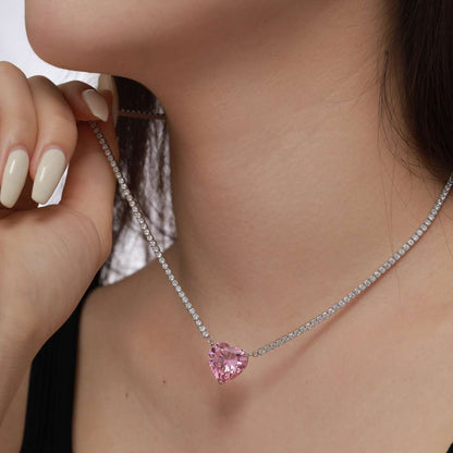 [Everoly JW]8.0 Carat Versatile Colorful Sweet Heart-Shaped Tennis Necklace