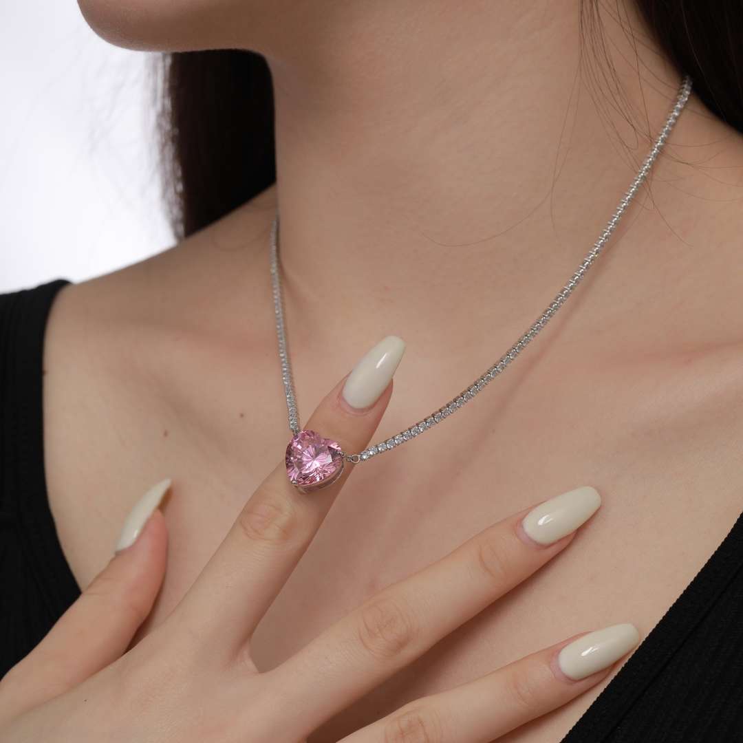 [Everoly JW]8.0 Carat Versatile Colorful Sweet Heart-Shaped Tennis Necklace