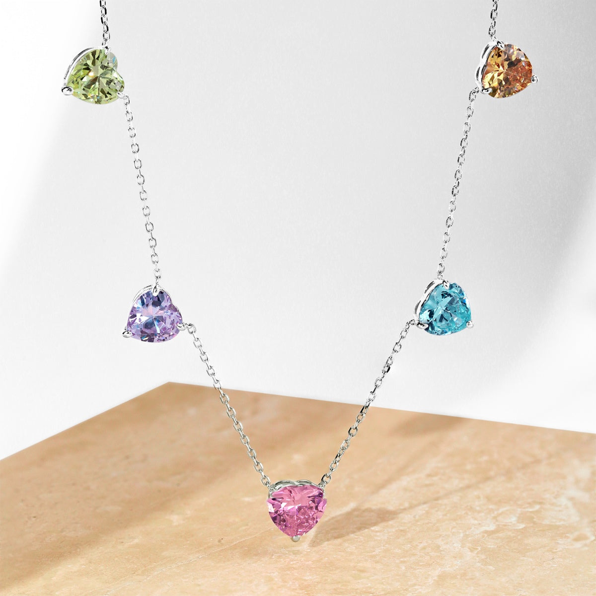 [Everoly JW]Sparkling Colorful Heart Cut Necklace