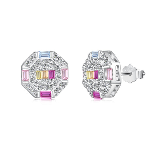 [Everoly JW]Ornate Colorful Octagon Shape Daily Earrings