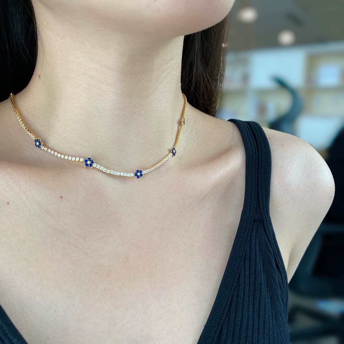 [Everoly JW]Luxurious Colorful Flower Tennis Necklace