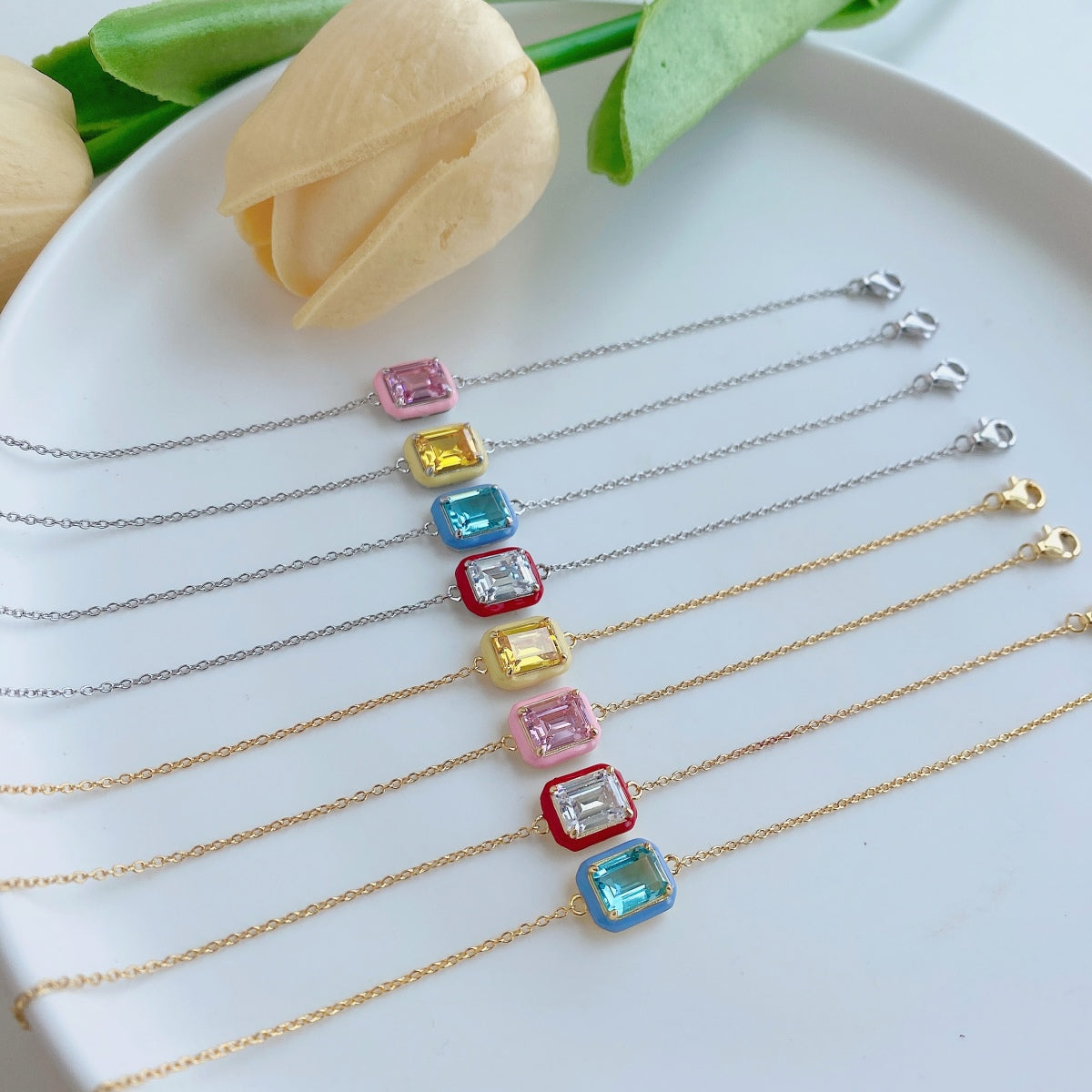 [Everoly JW]2.0 Carat Sparkling Colorful Emerald Cut Daily Bracelet