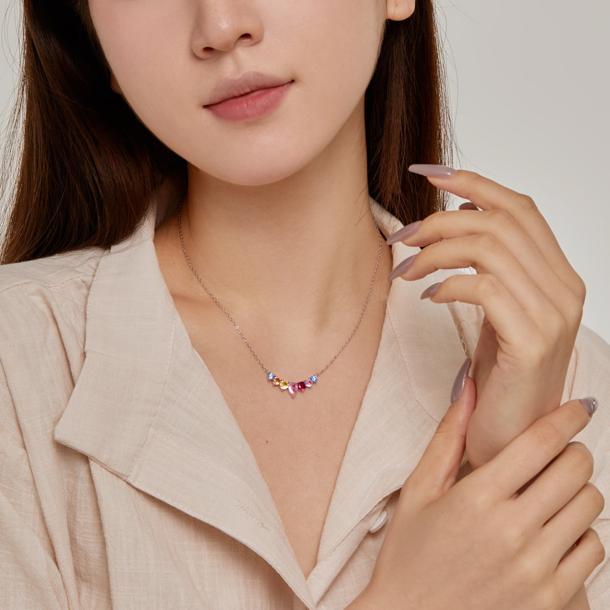 [Everoly JW]Dainty Colorful Heart Necklace