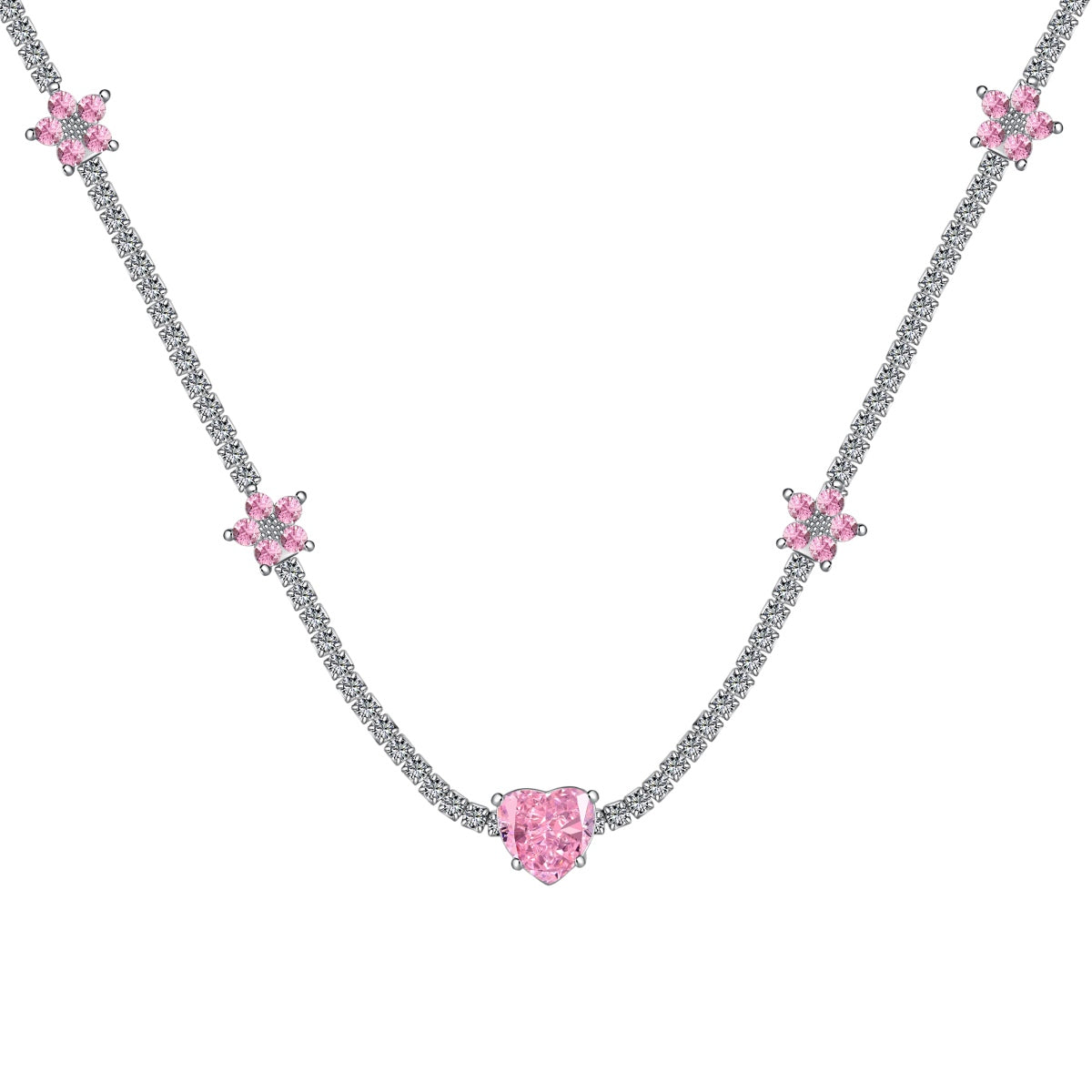 [Everoly JW]Dazzling Pink Heart Flower Necklace