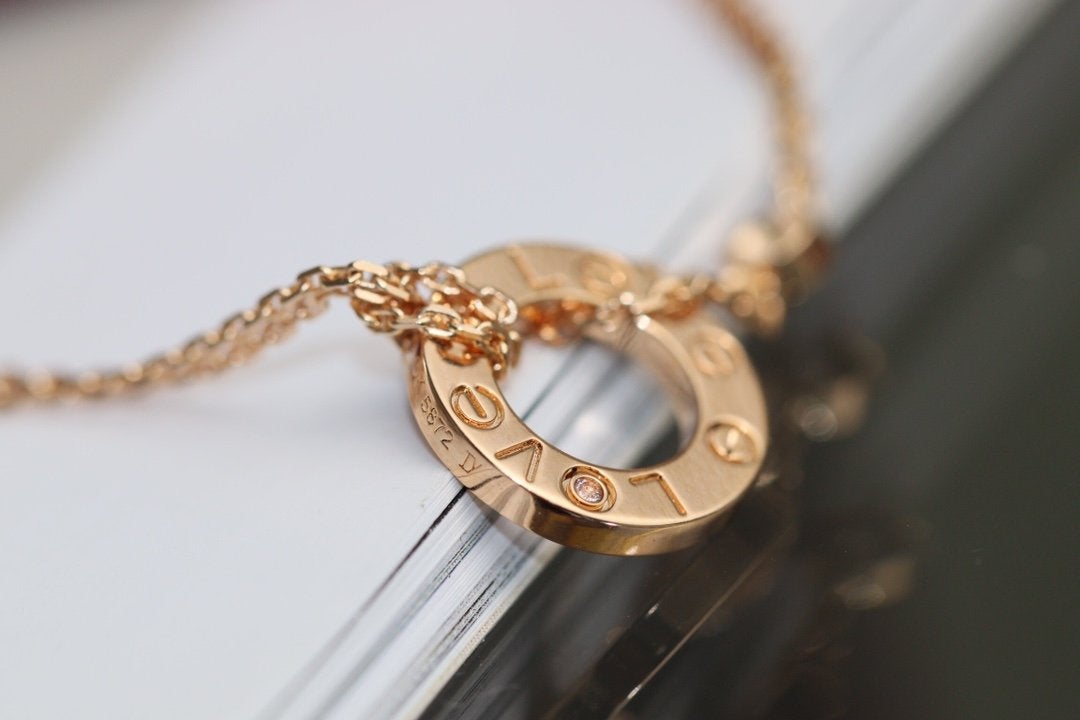 [Everoly JW]LOVE NECKLACE ADJUSTABLE ROSE GOLD 2 DIAMOND