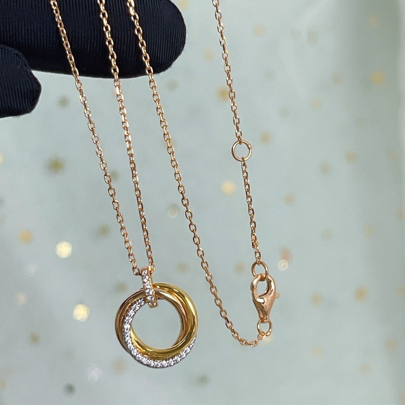 [Everoly JW]TRINITY NECKLACE SILVER GOLD PINK GOLD DIAMONDS
