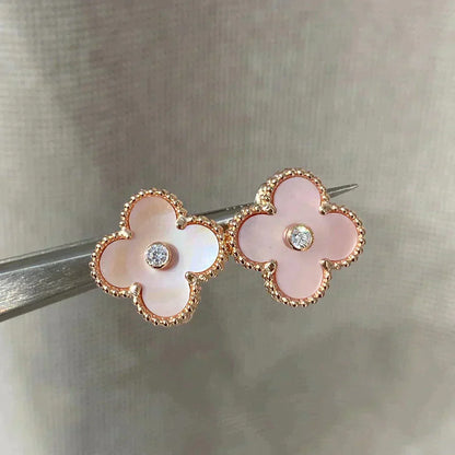 [Everoly JW]CLOVER MEDIUM 1 MOTIFS  PINK MOP DIAMOND EARRINGS