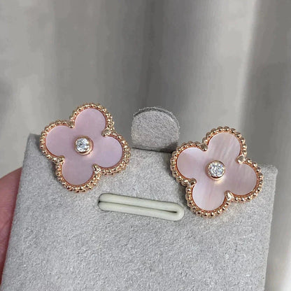 [Everoly JW]CLOVER MEDIUM 1 MOTIFS  PINK MOP DIAMOND EARRINGS