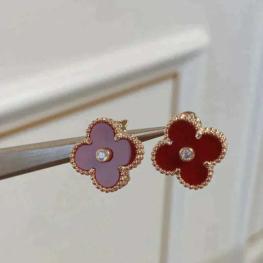 [Everoly JW]CLOVER MEDIUM 1 MOTIFS CARNELIAN  DIAMOND earrings