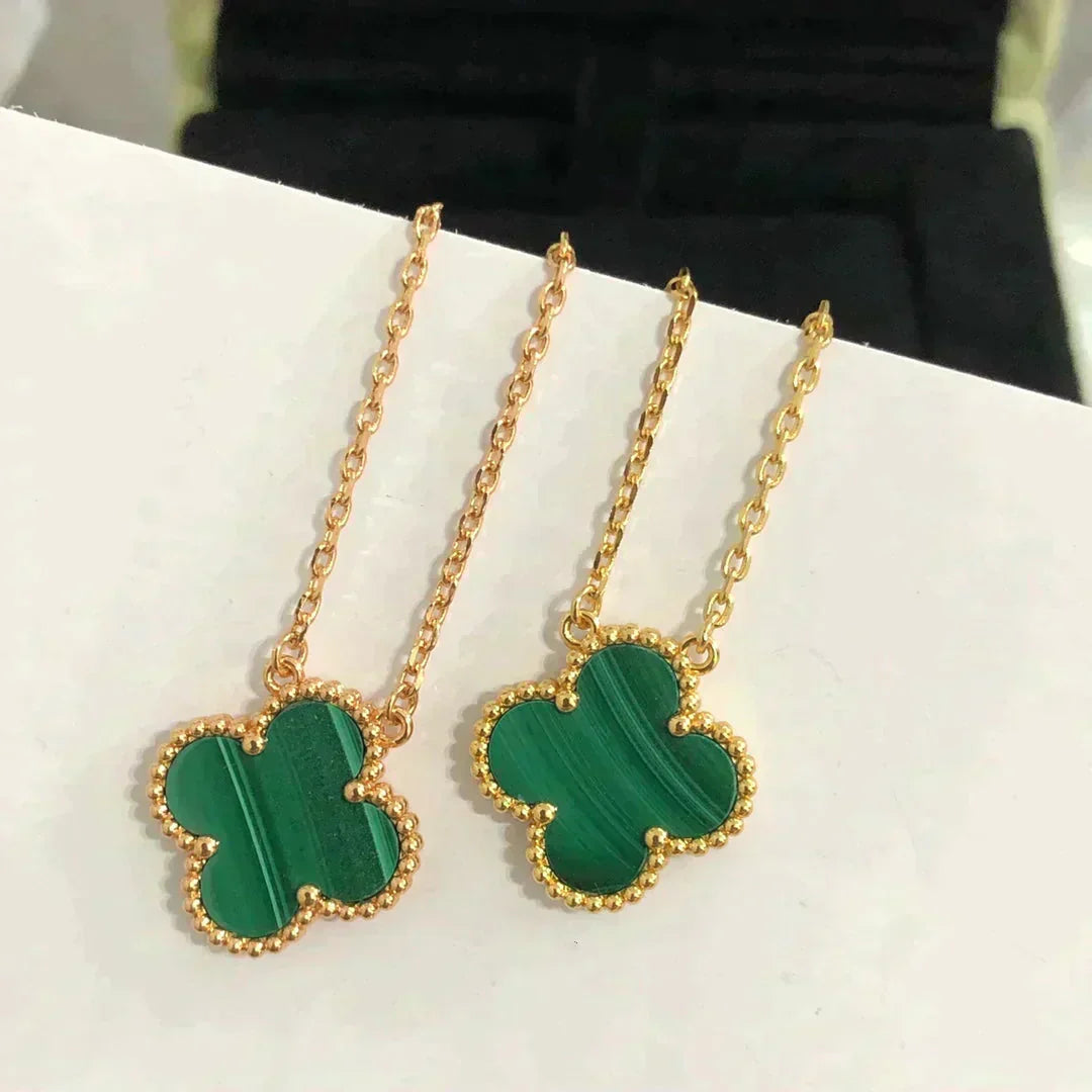 [Everoly JW]CLOVER 15MM MALACHITE SINGLE FLOWER  NECKLACE