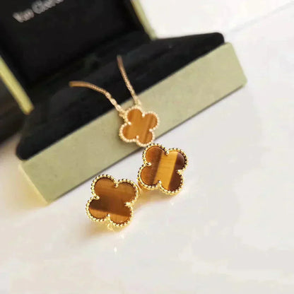 [Everoly JW]CLOVER MEDIUM 1 MOTIFS TIGER EYE EARRINGS