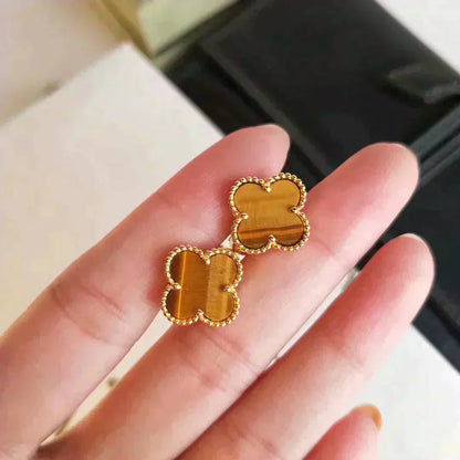 [Everoly JW]CLOVER MEDIUM 1 MOTIFS TIGER EYE EARRINGS