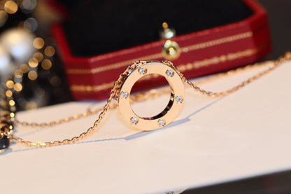 [Everoly JW]LOVE NECKLACE 16MM 6 DIAMONDS PINK GOLD