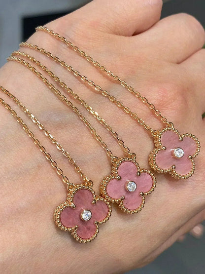 [Everoly JW]CLOVER 15MM DIAMOND RHODONITE NECKLACE