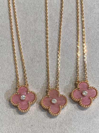 [Everoly JW]CLOVER 15MM DIAMOND RHODONITE NECKLACE