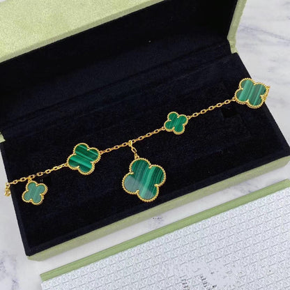 [Everoly JW]MAGIC CLOVER MALACHITE GOLD BRACELET 5 MOTIFS