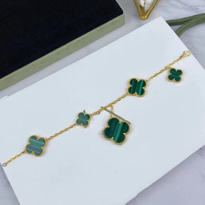 [Everoly JW]MAGIC CLOVER MALACHITE GOLD BRACELET 5 MOTIFS