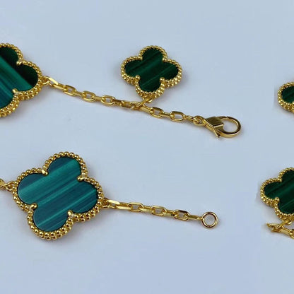 [Everoly JW]MAGIC CLOVER MALACHITE GOLD BRACELET 5 MOTIFS