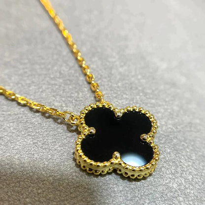 [Everoly JW]CLOVER 15MM BLACK ONYX SINGLE FLOWER NECKLACE