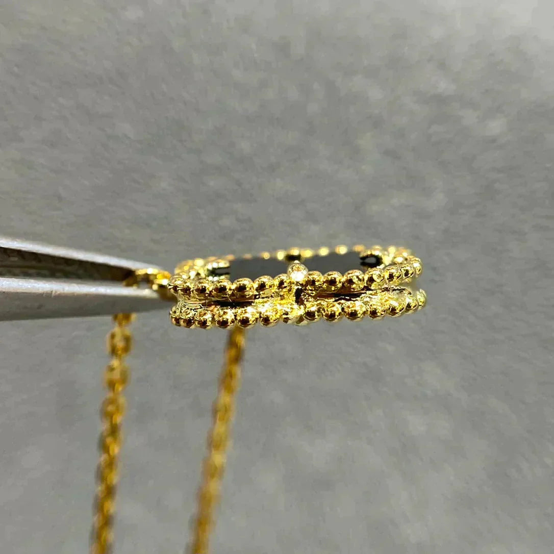 [Everoly JW]CLOVER 15MM BLACK ONYX SINGLE FLOWER NECKLACE