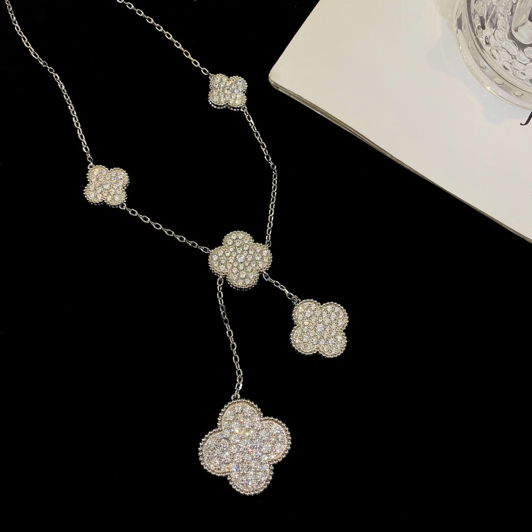 [Everoly JW]CLOVER 5 MOTIFS SILVER DIAMONDS NECKLACE