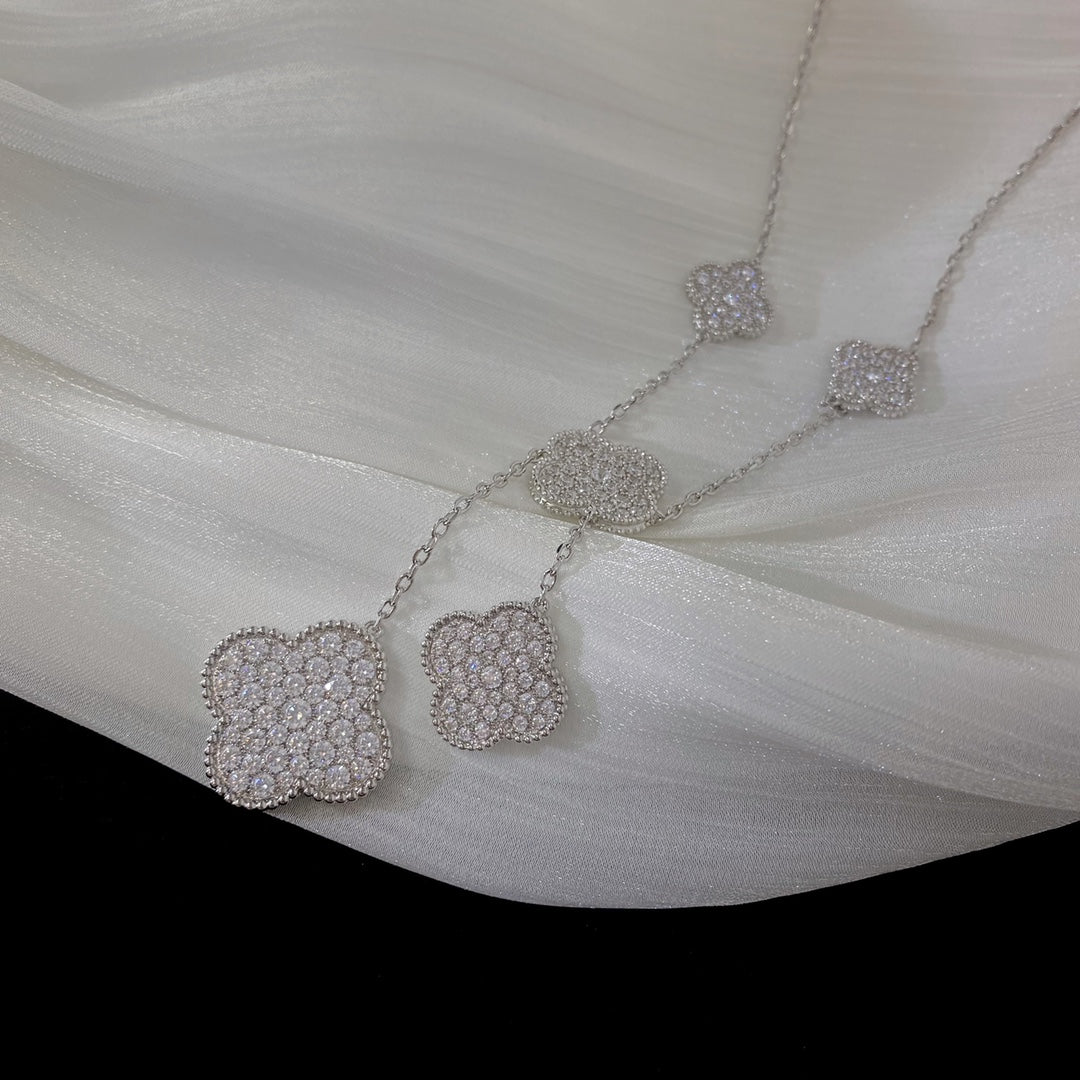 [Everoly JW]CLOVER 5 MOTIFS SILVER DIAMONDS NECKLACE