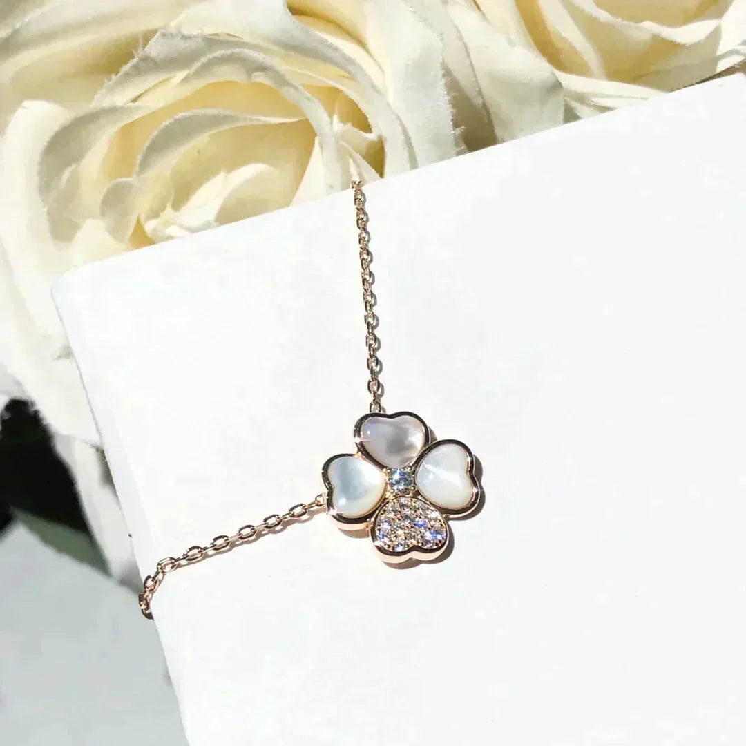 [Everoly JW]CLOVER MOP DIAMOND ROSE GOLD NECKLACE