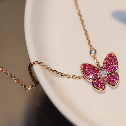 [Everoly JW]BUTTERFLY RED DIAMOND ROSE GOLD NECKLACE