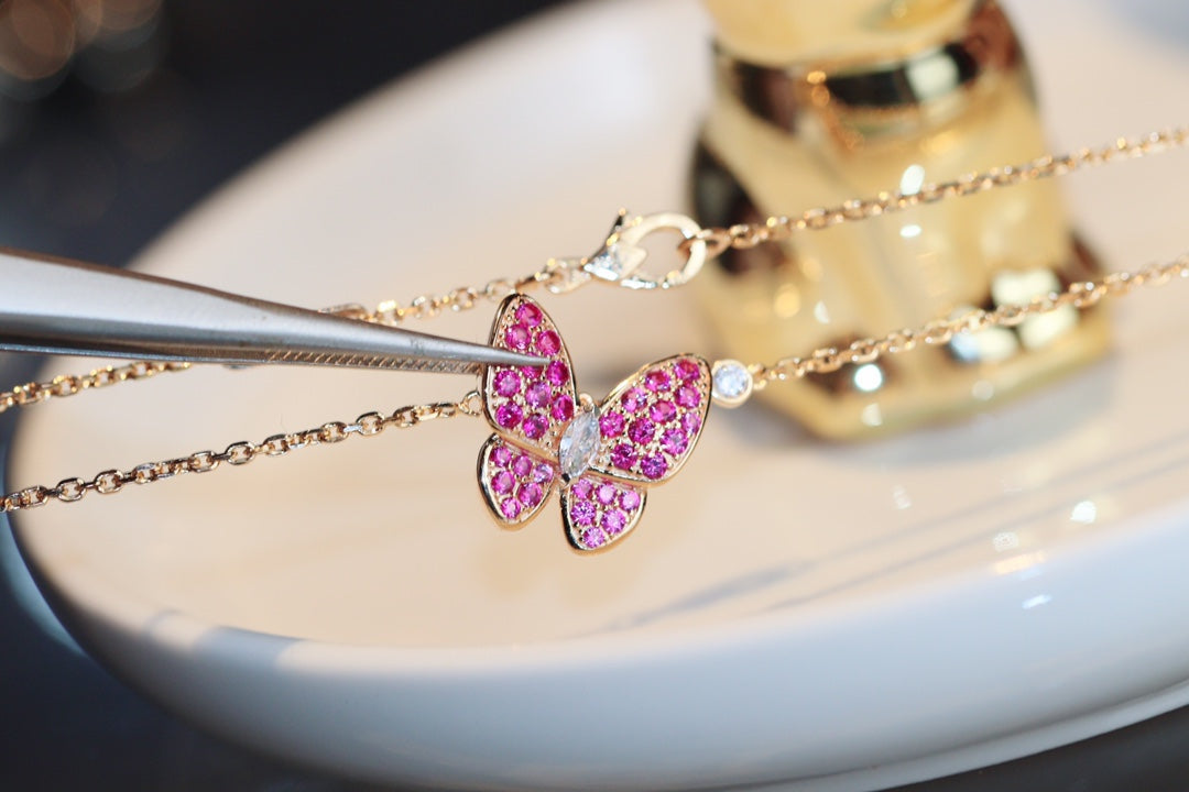 [Everoly JW]BUTTERFLY RED DIAMOND ROSE GOLD NECKLACE