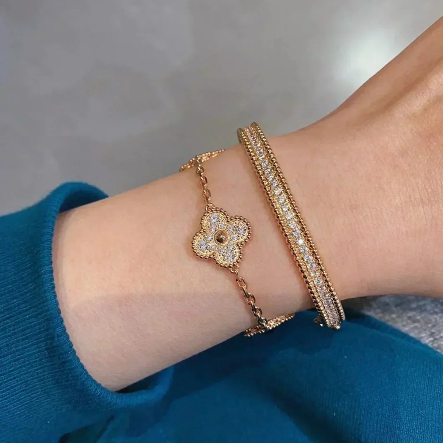 [Everoly JW]CLOVER 5 MOTIFS  FULL DIAMOND BRACELET