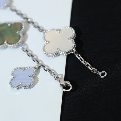 [Everoly JW]CLOVER BRACELET 5 MOTIFS MOP CHALCEDONY SILVER