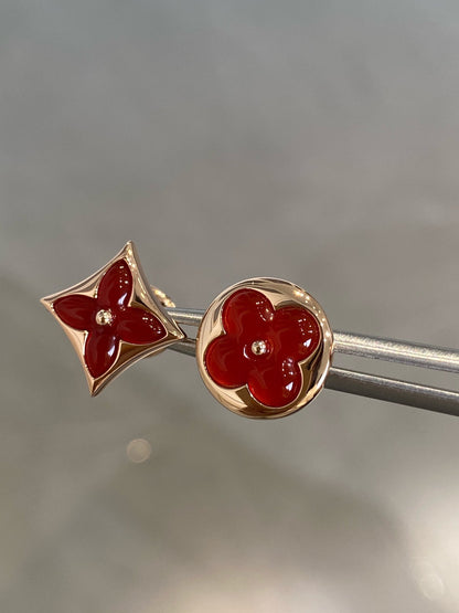 [Everoly JW]STAR AND SUN PINK GOLD CARNELIAN STUD EARRINGS