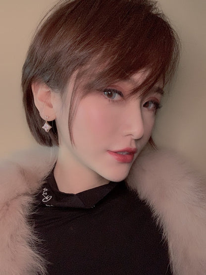 [Everoly JW]DOUBLE STAR PINK GOLD MOP DROP EARRINGS