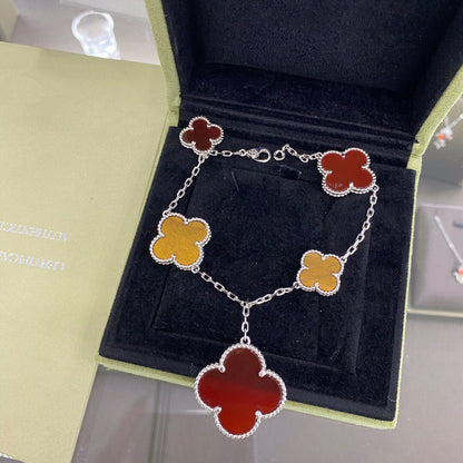 [Everoly JW]CLOVER 5 MOTIFS SIVLER CARNELIAN TIGER EYE BRACELET