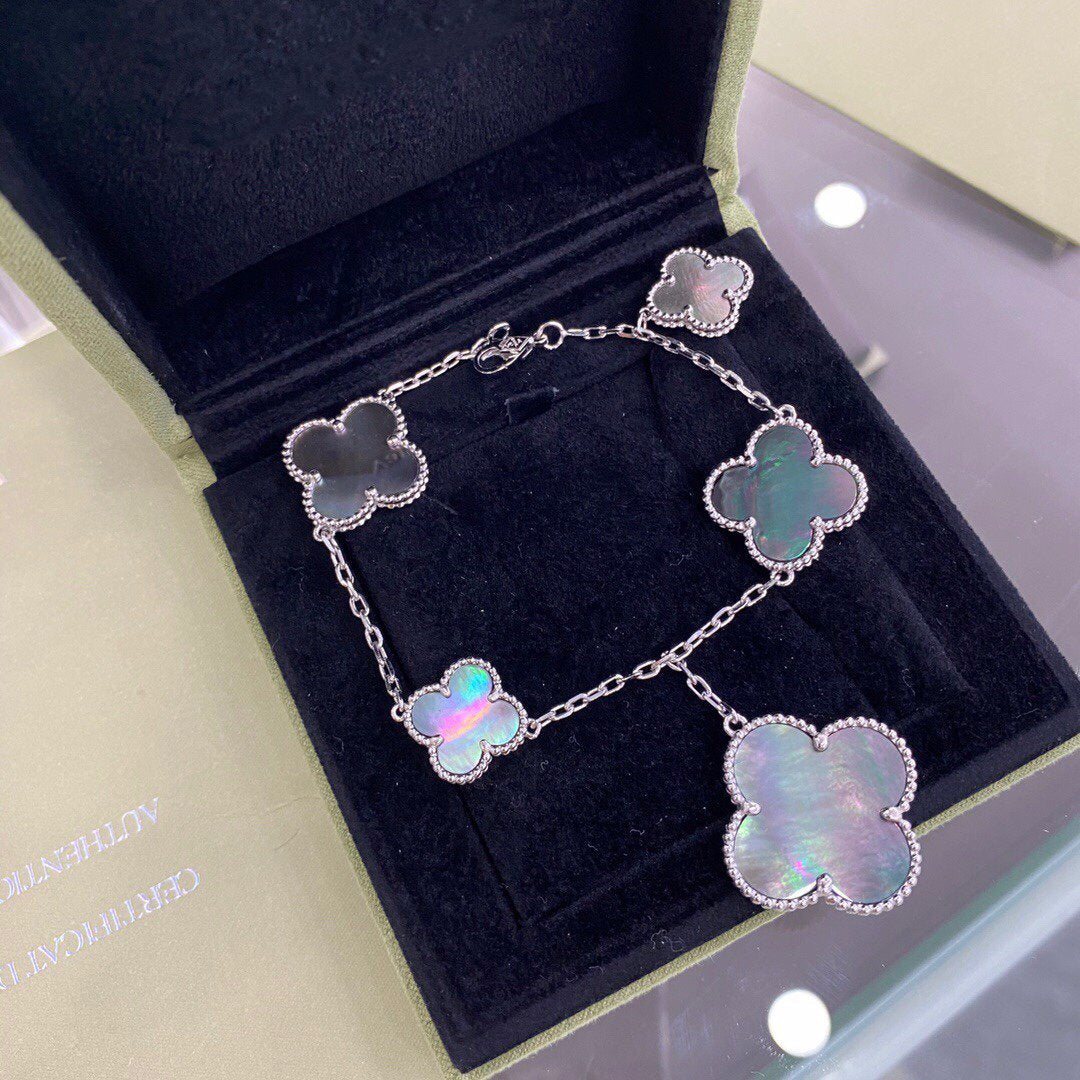 [Everoly JW]CLOVER 5 MOTIFS SIVLER DARK MOP BRACELET