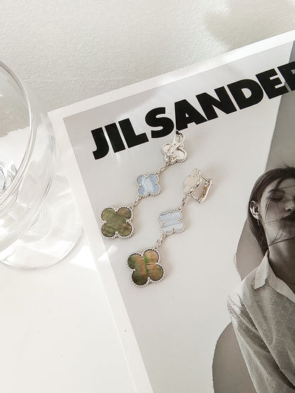 [Everoly JW]CLOVER 3 MOTIFS CHALCEDONY DARK MOP SILVER EARRINGS