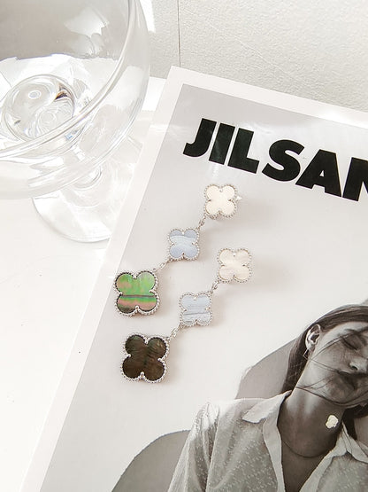 [Everoly JW]CLOVER 3 MOTIFS CHALCEDONY DARK MOP SILVER EARRINGS